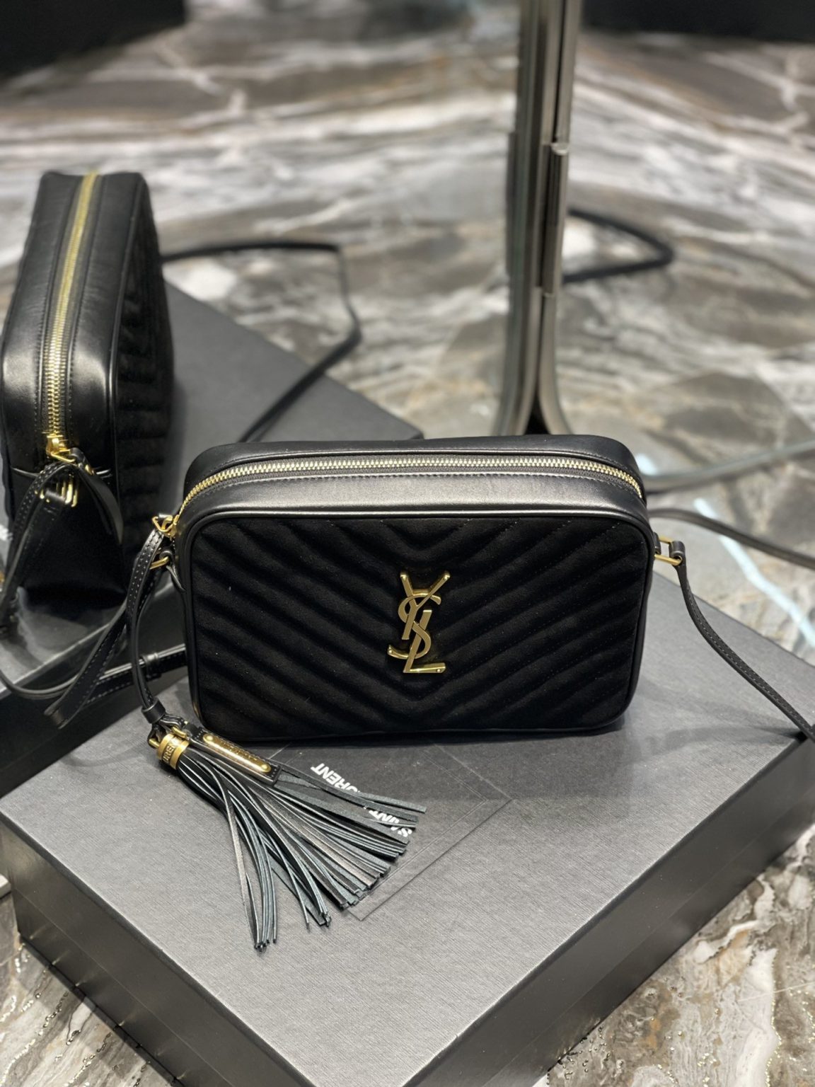 Saint Laurent Lou Camera Bag Black With Gold Hardware For Women 9in/23cm YSL 612544C4BW71000