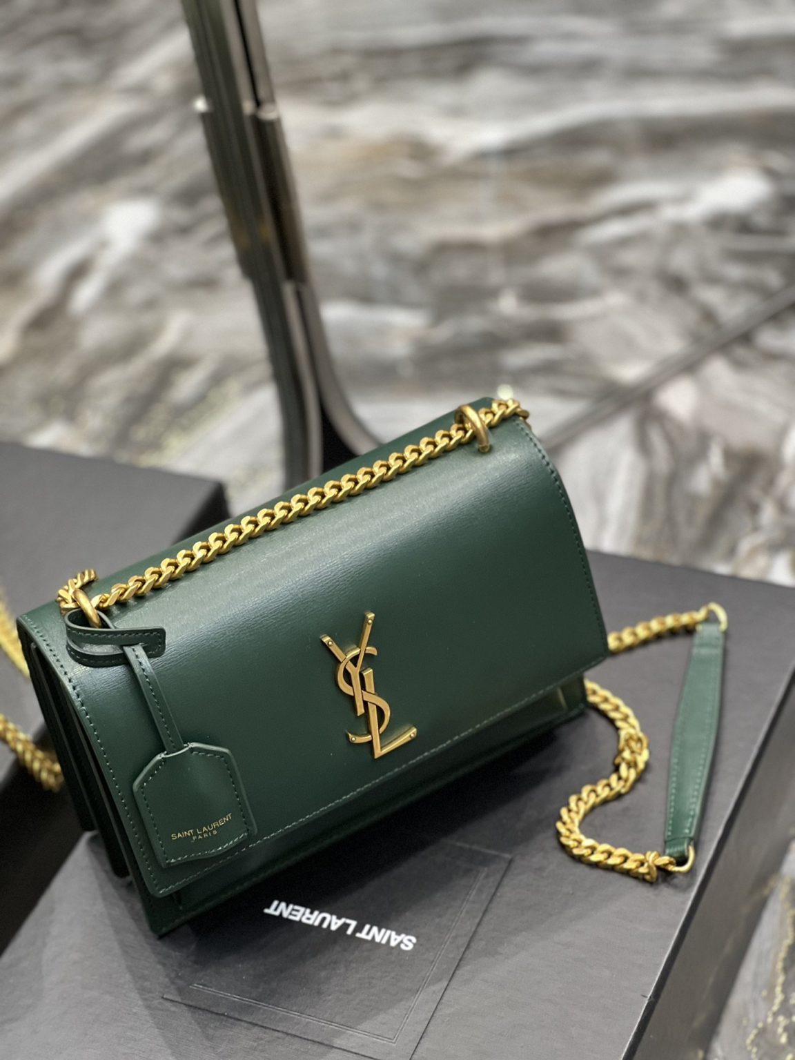 Saint Laurent Sunset Medium Chain Bag For Women 8.6in/22cm Green YSL