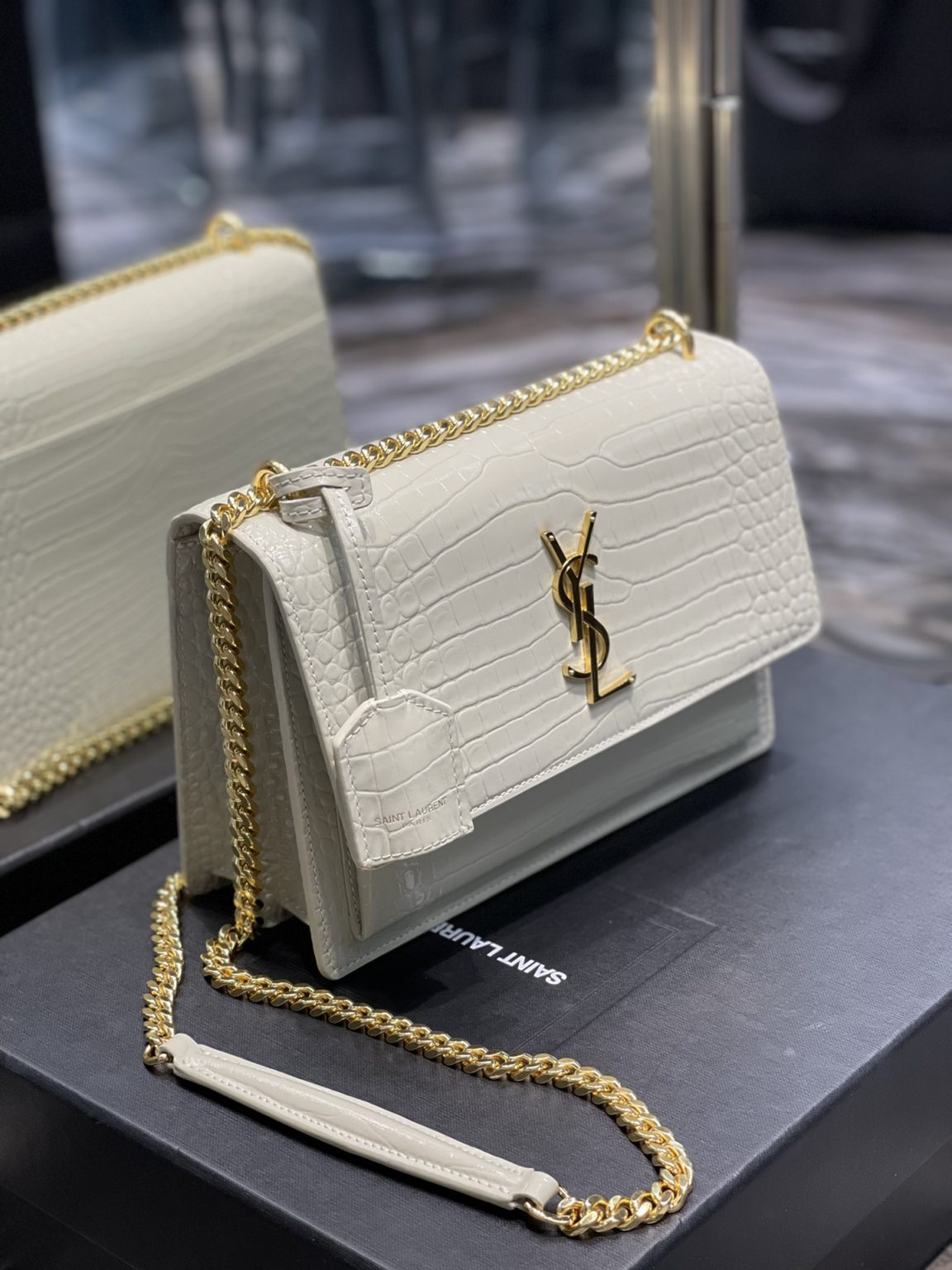 Saint Laurent Sunset Medium Chain Bag For Women 8.6in/22cm White YSL 442906DND0J9207