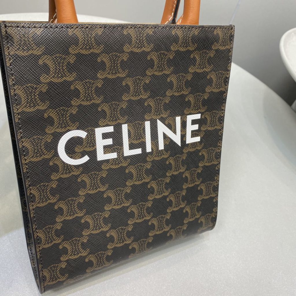 Celine Mini Vertical Cabas In Triomphe Canvas Brown For Women 7.2in/18cm 194372BZK.04LU