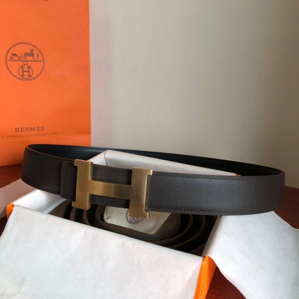 Hermes Mini Constance Guillochee Belt Buckle & Reversible Grey For Women, Women Belt