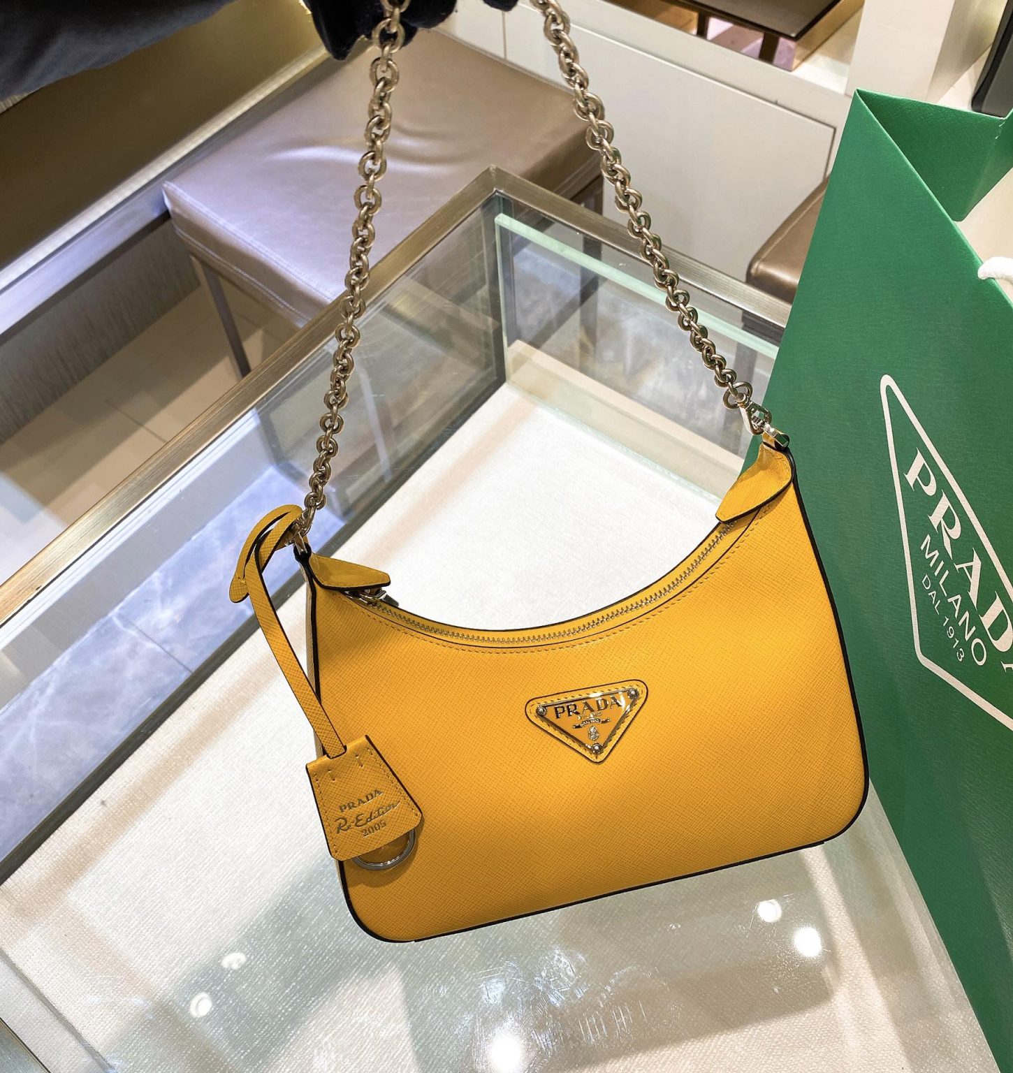 Prada Re-Edition 2005 Re-Nylon Mini Bag Yellow For Women, Women’s Bags 8.6in/22cm