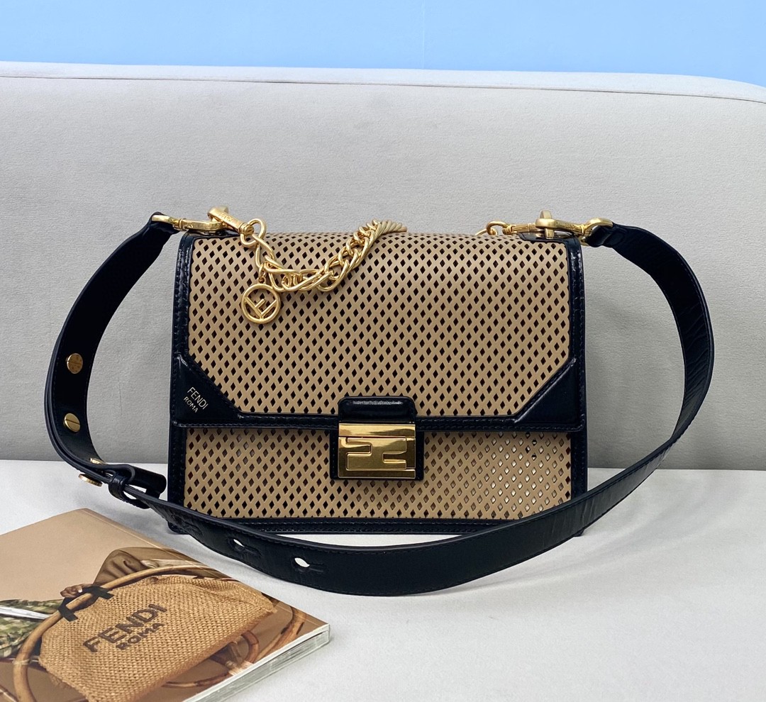 Fendi Medium Kan U Black and Brown Bag For Woman 25cm/10in