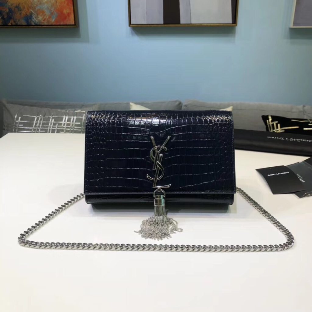 Saint Laurent Kate Small Chain Bag With Tassel In Embossed Black For Women 7.8in/20cm YSL 474366DND0N1000