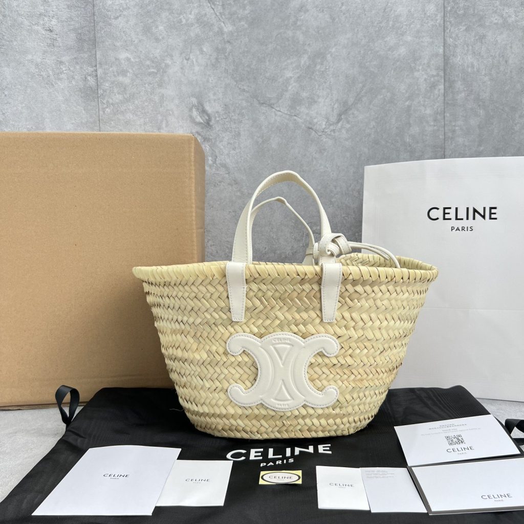 Celine Teen Triomphe Celine Classic Panier In Palm Leaves And Lizard White For Women 8in/20cm