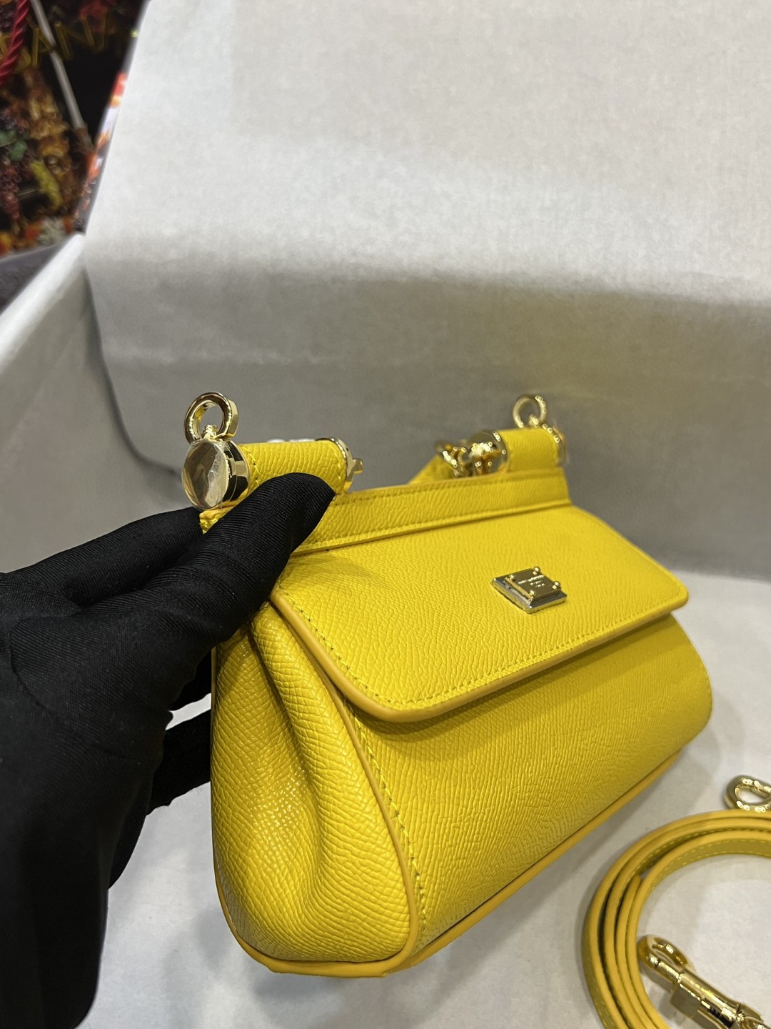 Dolce & Gabbana Small Sicily Bag In Dauphine Yellow For Women 7.5in/19cm DG