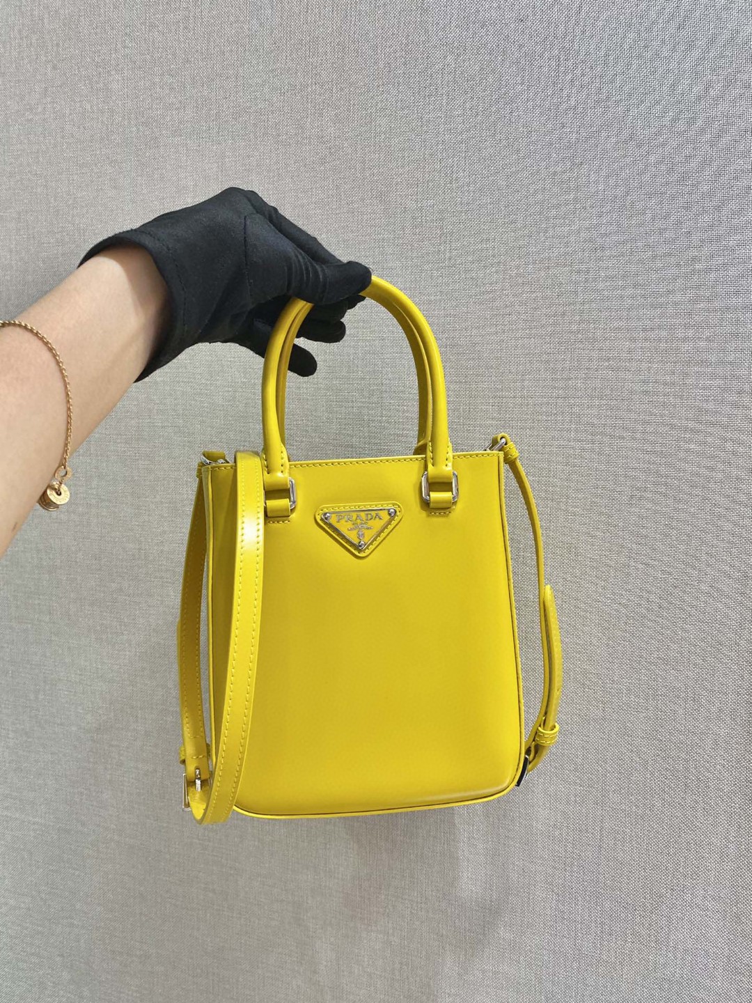 Prada Small Brushed Tote Yellow For Women, Women’s Bags 6.9in/18cm 1BA331_ZO6_F0ZNZ_V_OOO