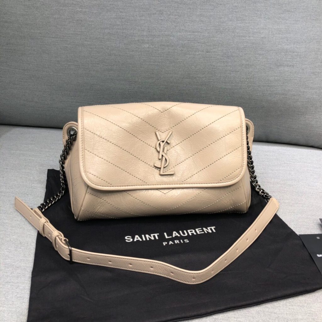 Saint Laurent Niki Medium Crinkled Shoulder Bag Beige For Women 11in/28cm YSL