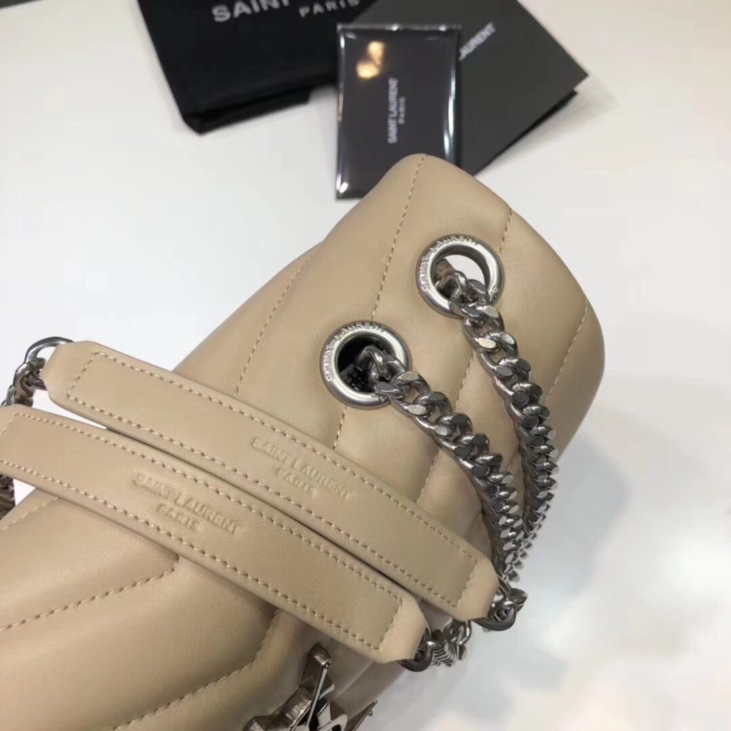 Saint Laurent Loulou Small Chain Bag In Matelassé “Y” Beige For Women 9.8in/23cm YSL