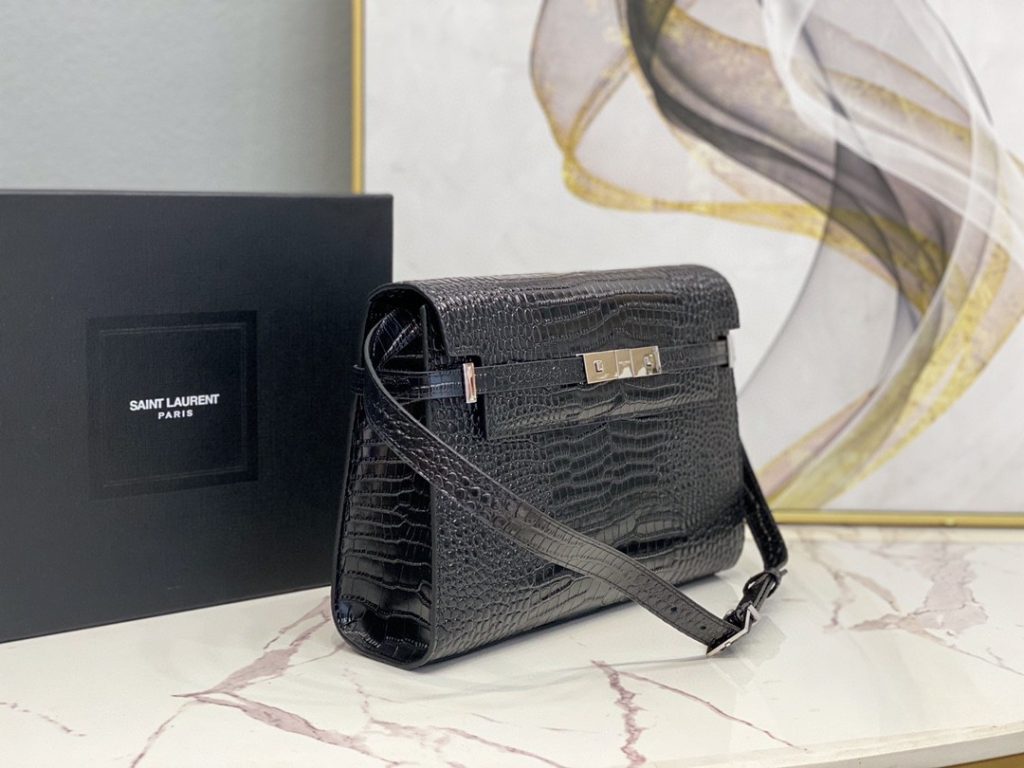 Saint Laurent Manhattan Shoulder Bag In-Shiny Black For Women 11.4in/29cm YSL 579271DND0J1000