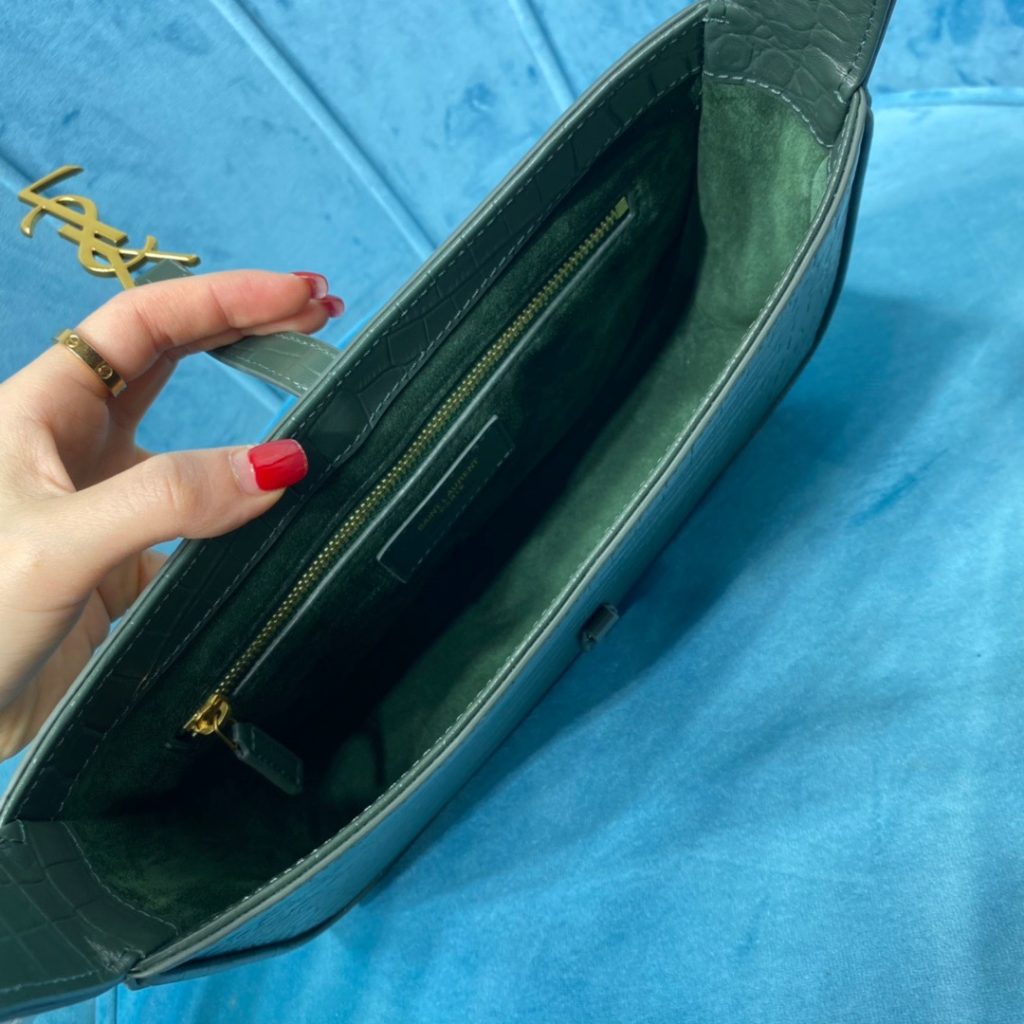 Saint Laurent Le 5 À 7 Hobo Bag In Crocodile Embossed Shiny Dark Green For Women 9in/23cm YSL 657228DZE0W3045