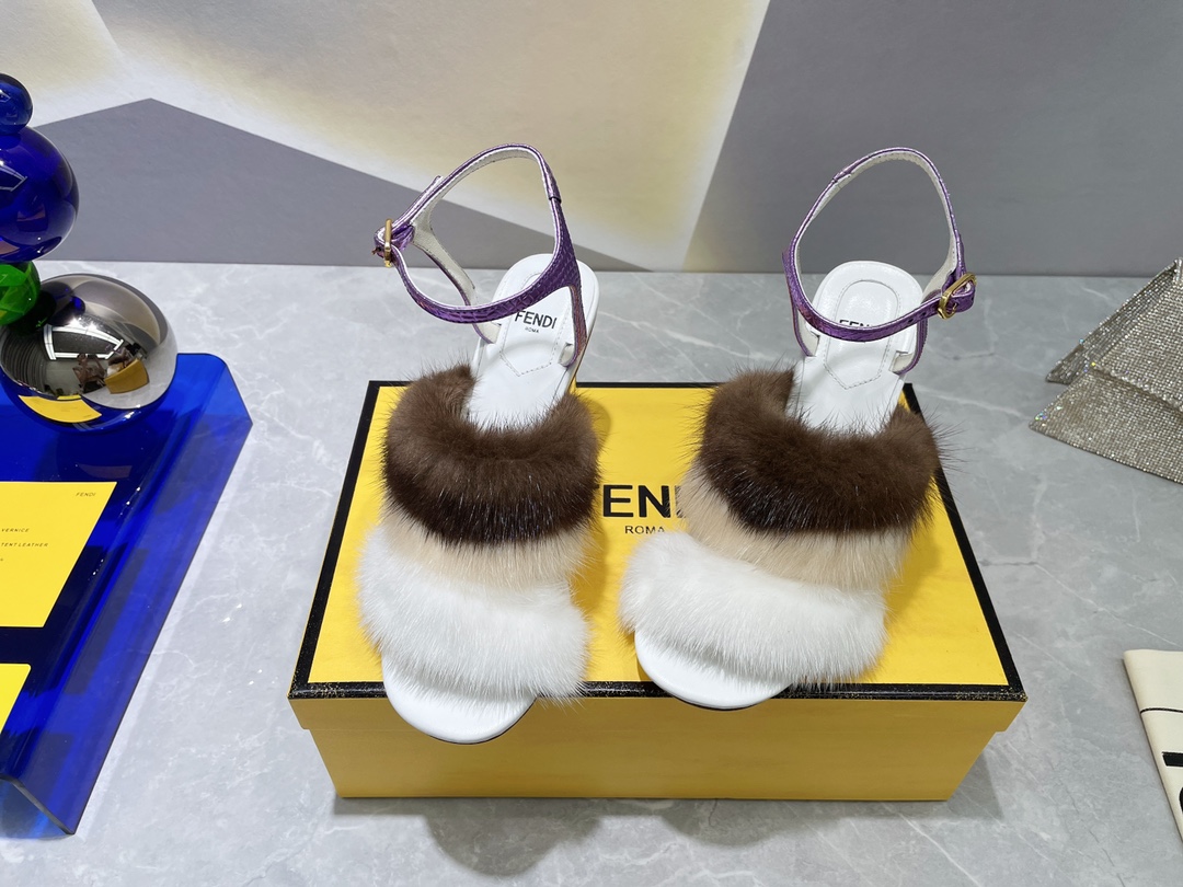 Fendi First White Mink High-Heeled Sandals For Women