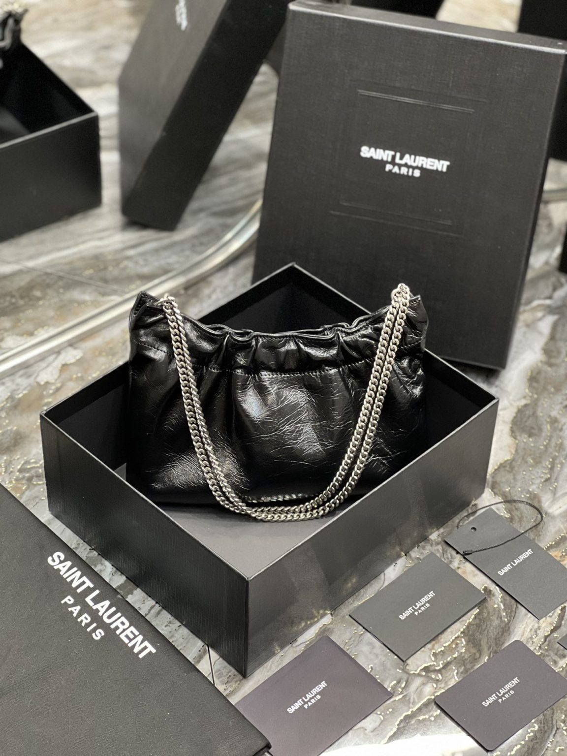 Saint Laurent Hobo Mini Bag Black With Silver Hardware For Women 9.4in/24cm YSl