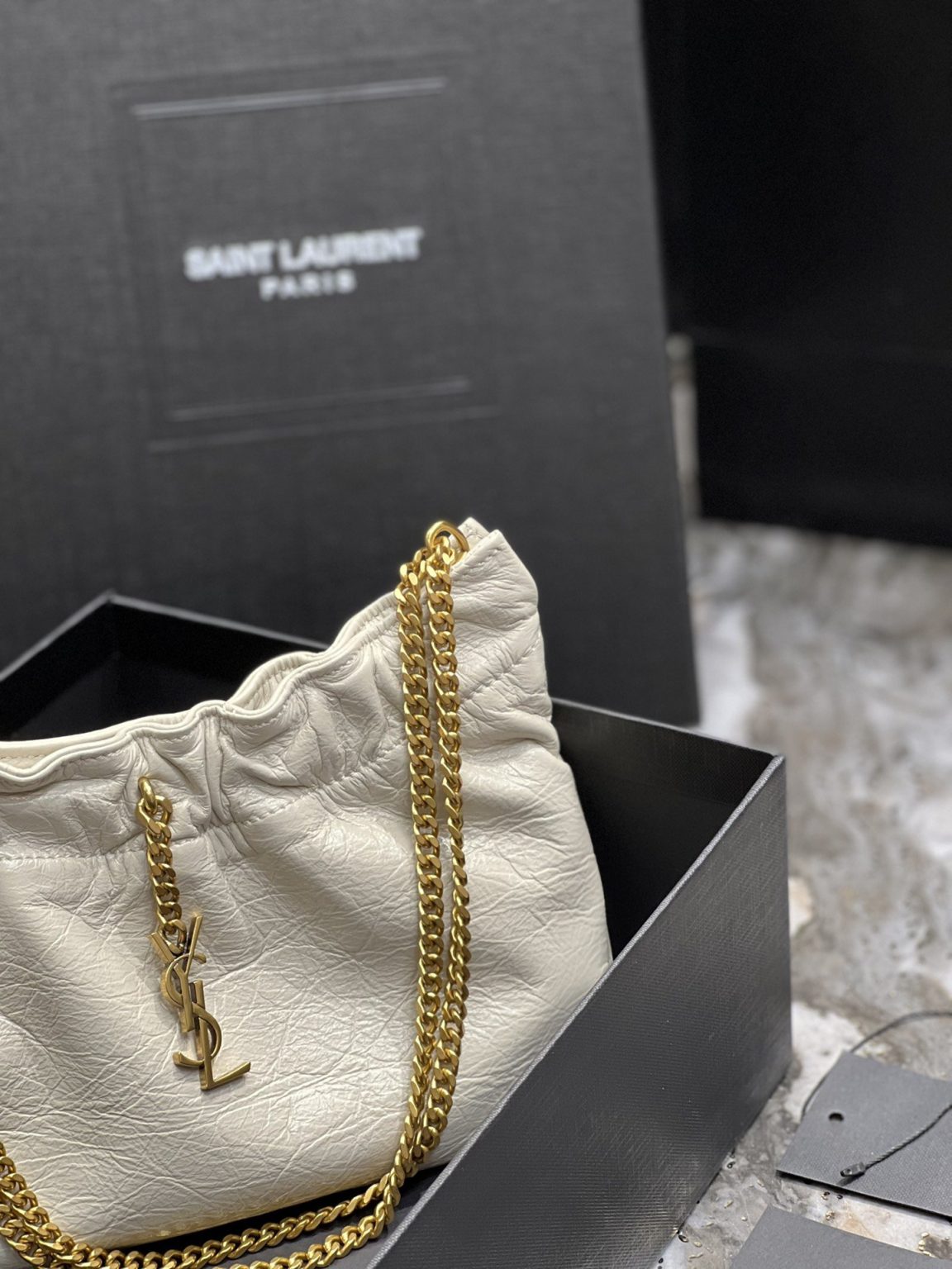 Saint Laurent Hobo Mini Bag White With Bronze Toned Hardware For Women 9.4in/24cm YSl