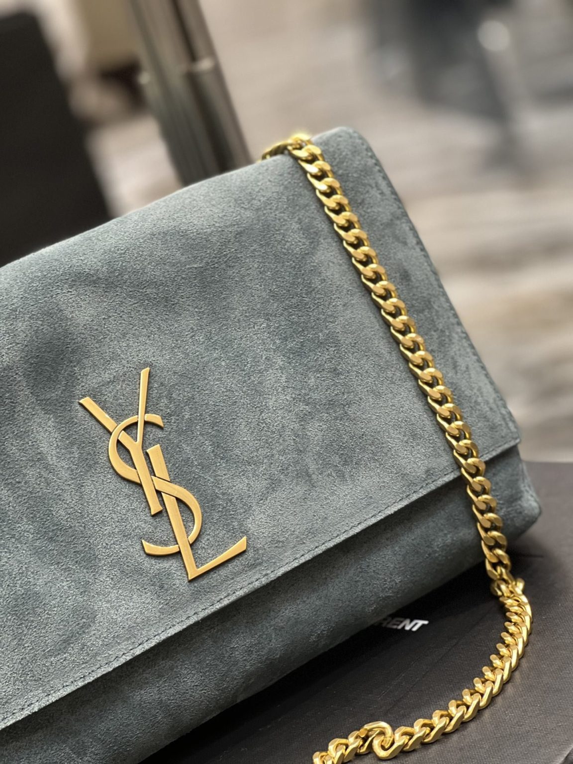 Saint Laurent Kate Medium Reversible Chain Bag In Suede With Gold Hardware For Women 11.2in/29cm YSL