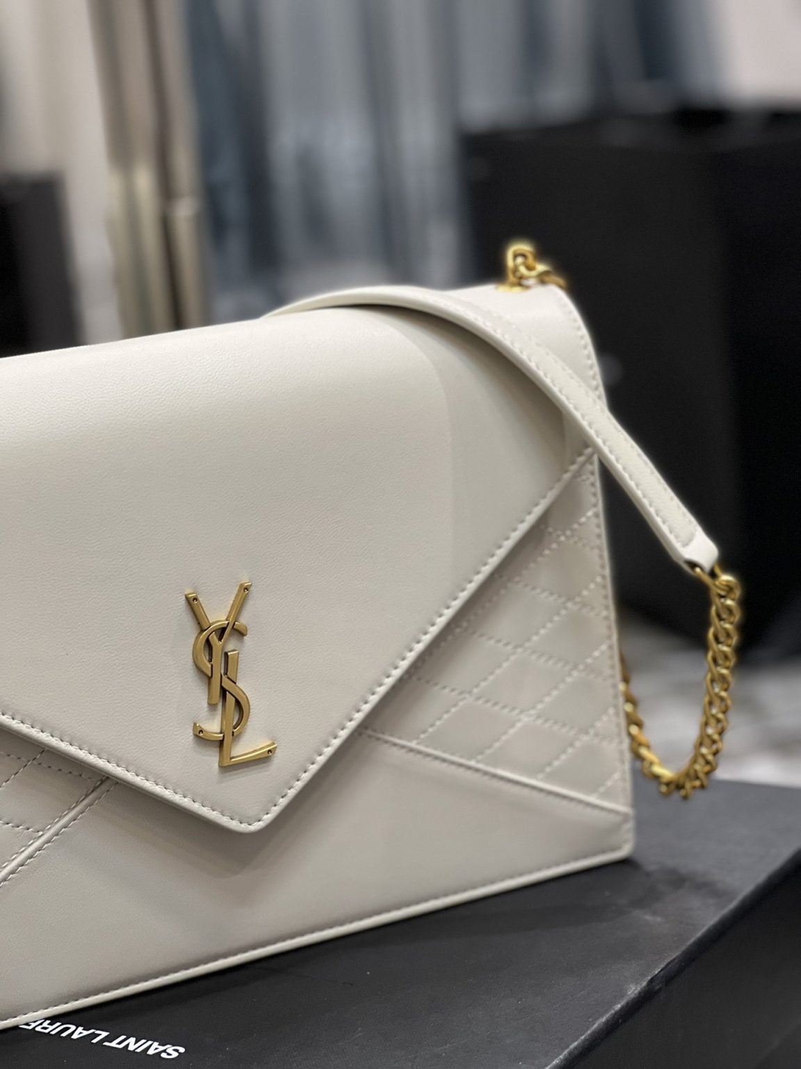 Saint Laurent Gaby Chain Bag White With Gold Hardware For Women 10.4in/27cm YSL