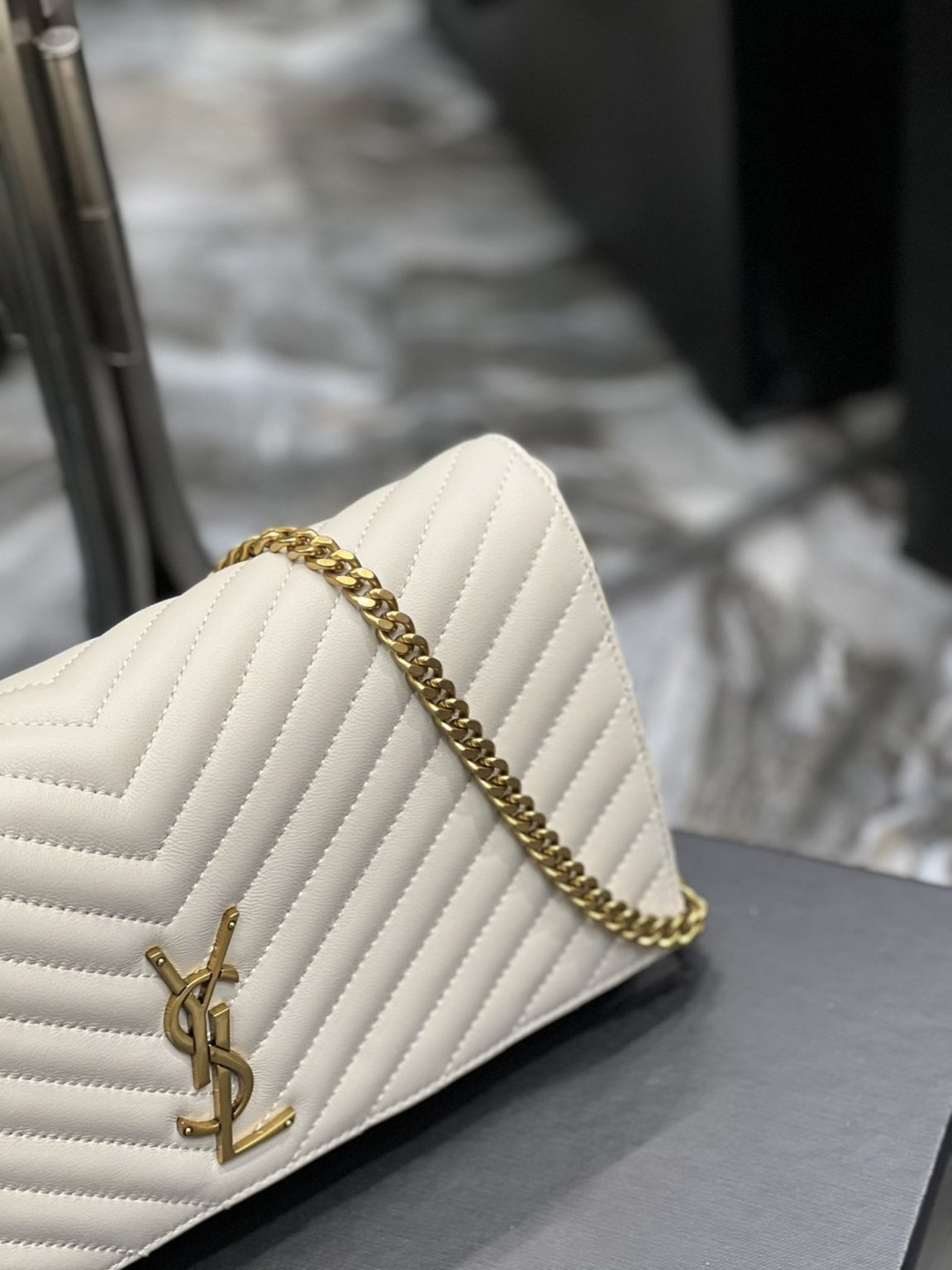 Saint Laurent Kata 99 Chain Bag White With Gold Hardware For Women 10.2in/26cm YSL