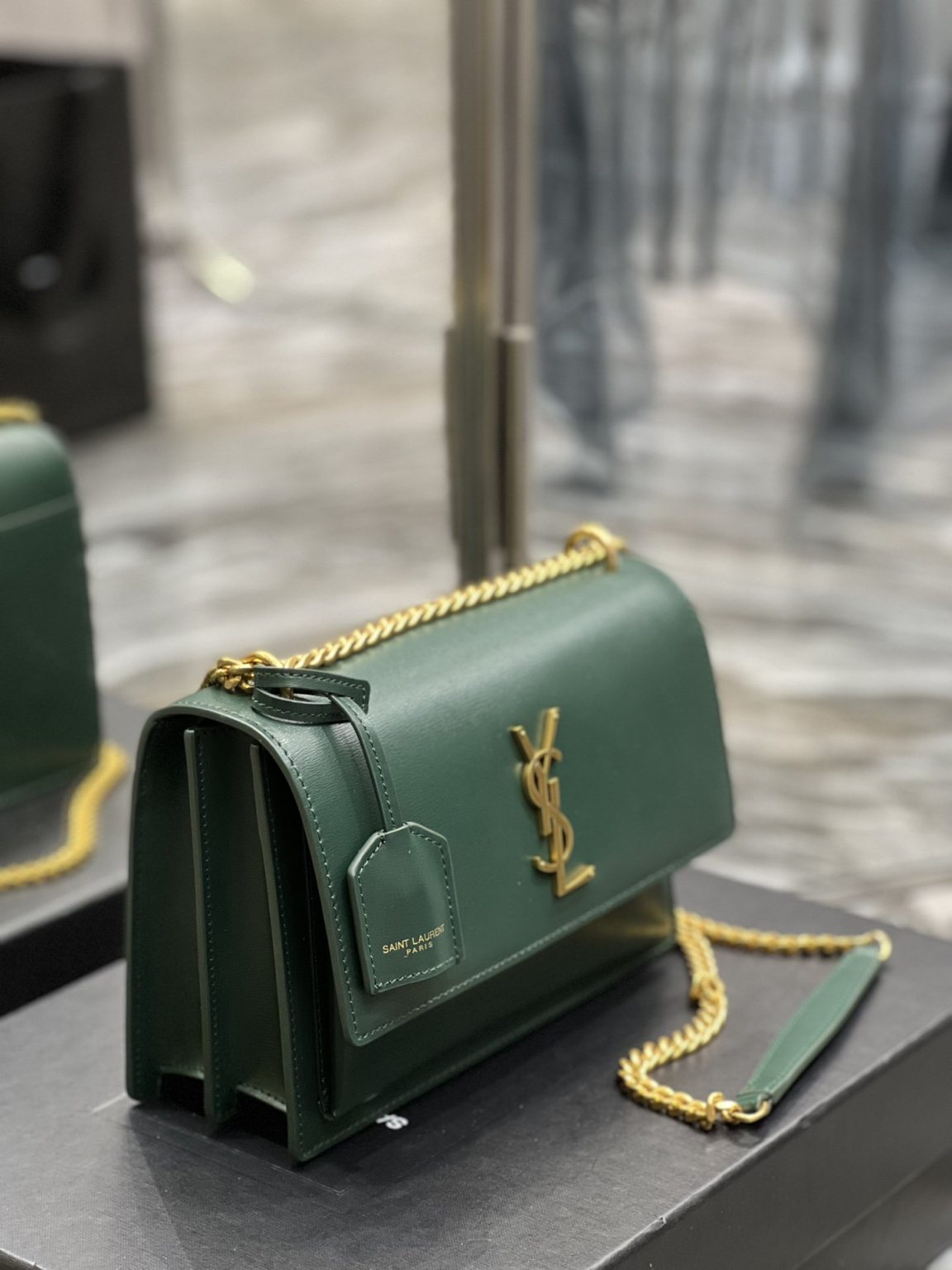 Saint Laurent Sunset Medium Chain Bag For Women 8.6in/22cm Green YSL