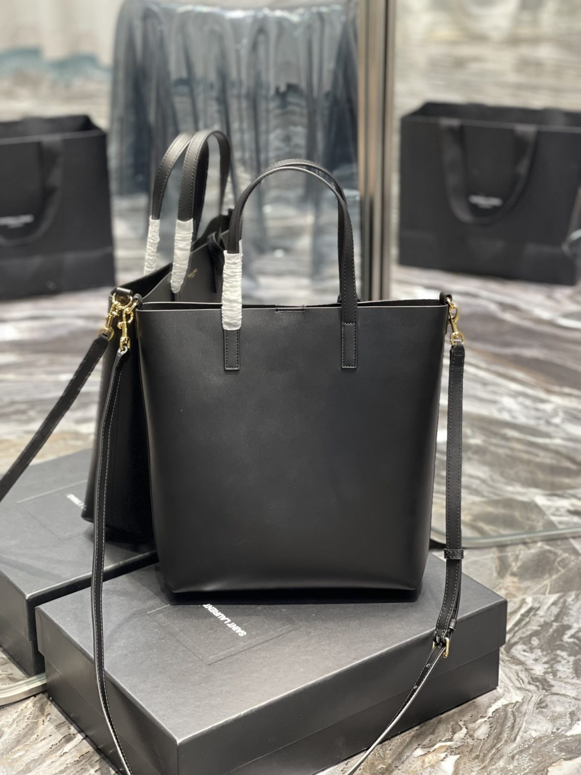 Saint Laurent Shopping Bag Black Toy In Supple For Women 11in/28cm YSL 600307CSV0J1000