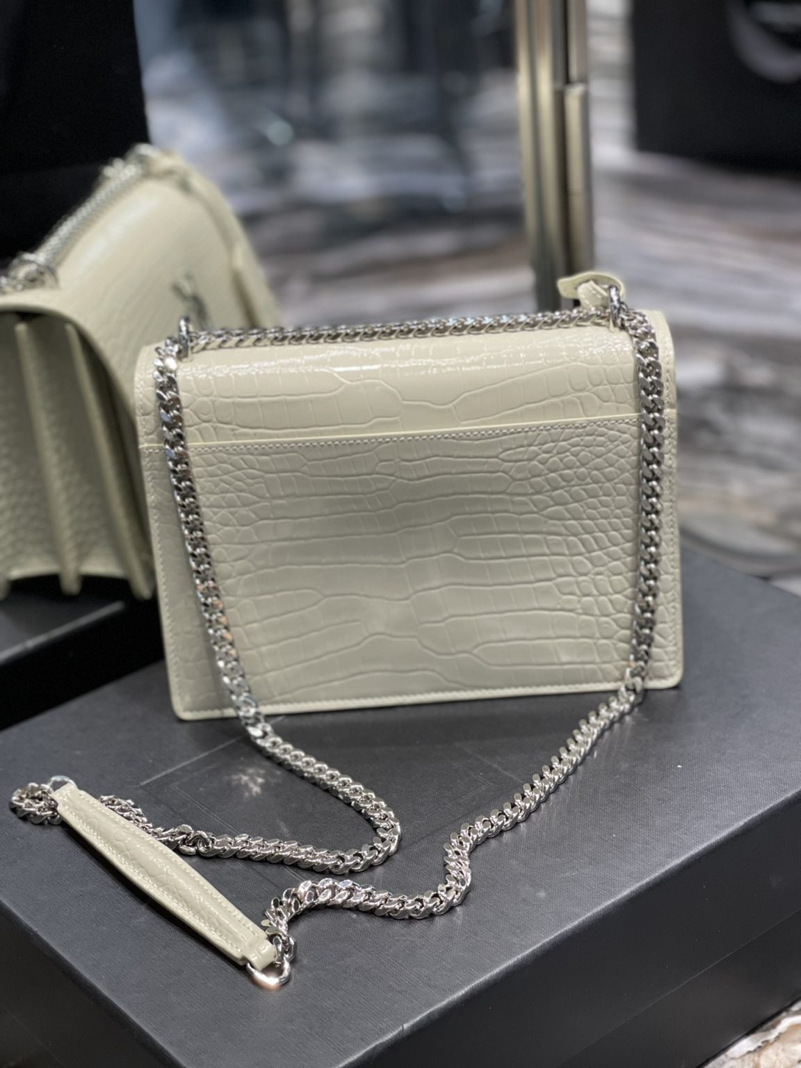 Saint Laurent Sunset Medium Chain Bag For Women 8.6in/22cm White YSL 442906DND0N9207