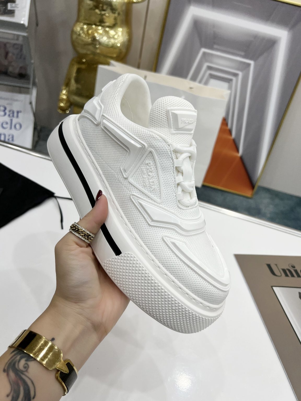 Prada Re-Nylon And Brushed Sneakers White For Women 1.96in/50mm PRD