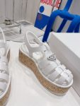 Prada Rubber Wedge Platform Sandals White For Women 2.9in/75mm PRD 1X853M_3LLP_F0009_F_B075