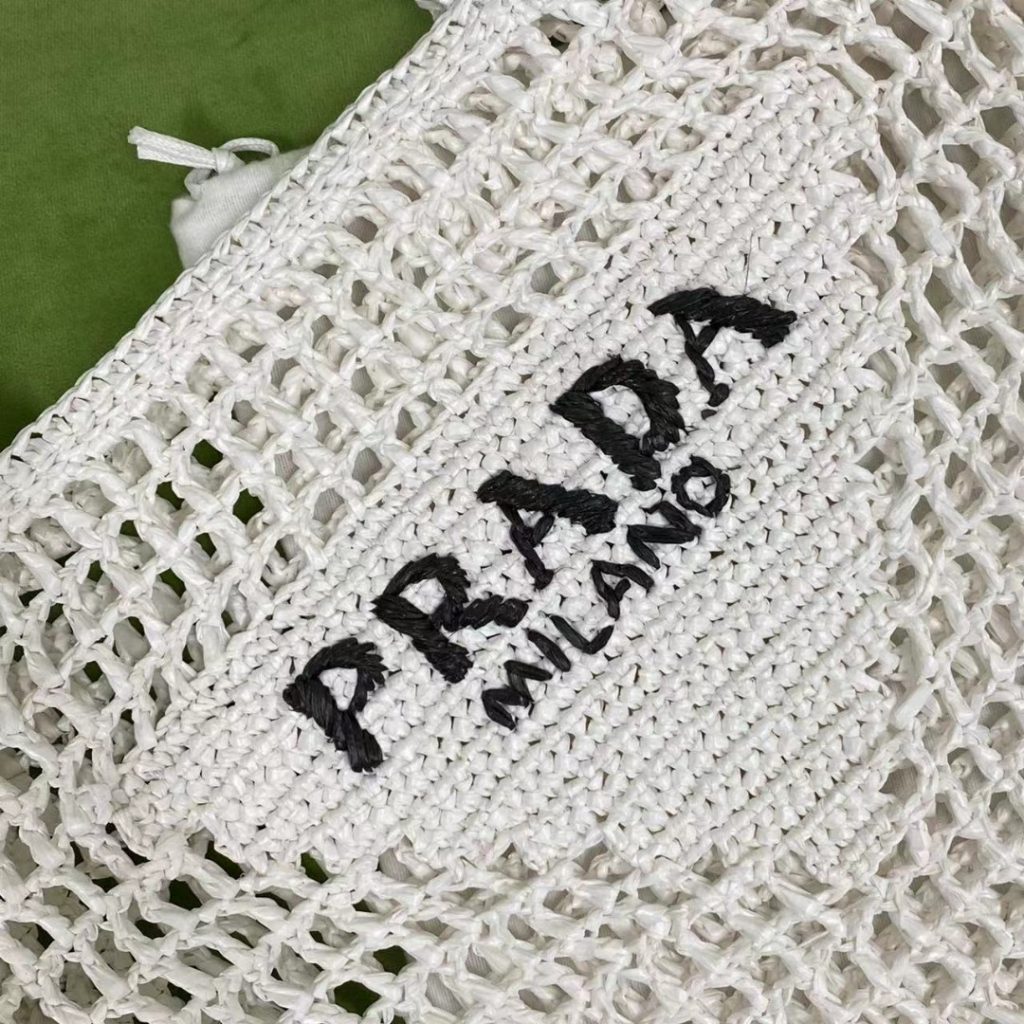 Prada Raffia Tote Bag White For Women, Women’s Bags 14.9in/38cm 1BG393_2A2T_F0009_V_OOO