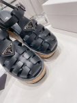 Prada Rubber Wedge Platform Sandals Black For Women 2.9in/75mm PRD 1X853M_3LLP_F0002_F_B075