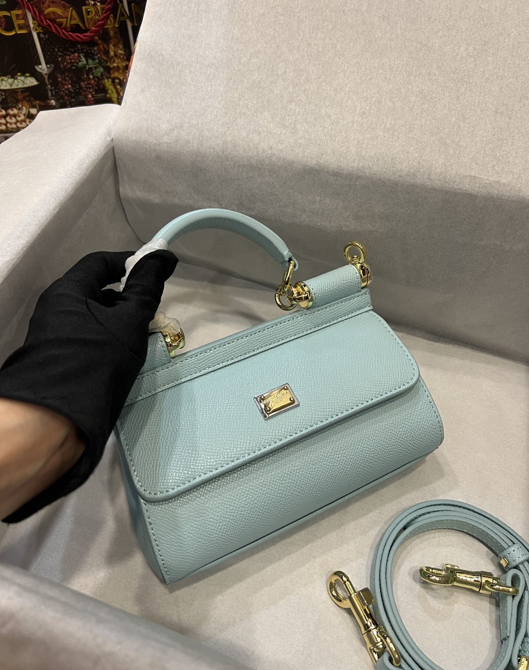 Dolce & Gabbana Small Sicily Bag In Dauphine Azure For Women 7.5in/19cm DG