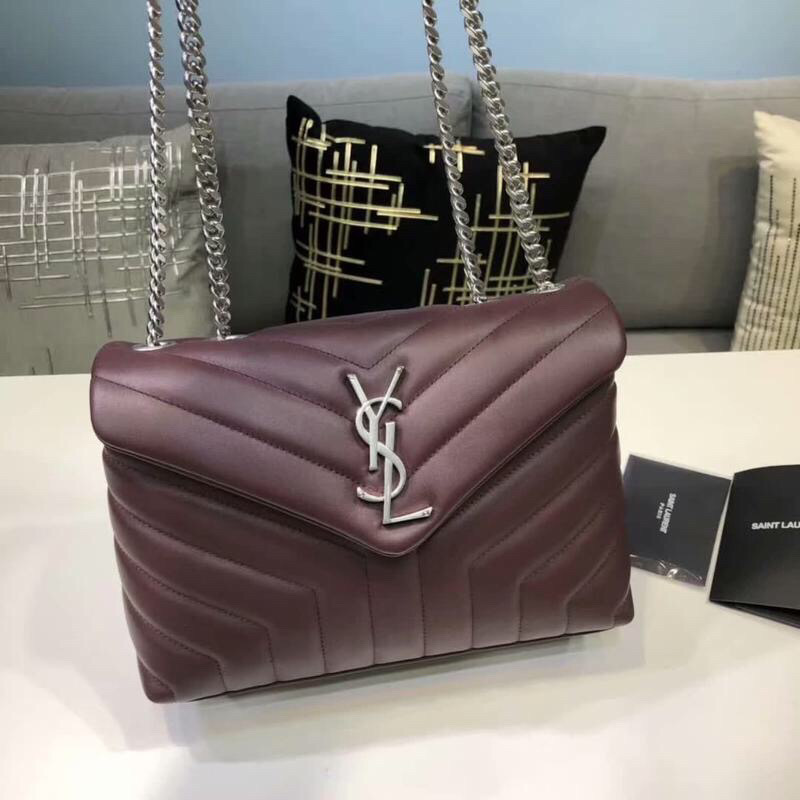 Saint Laurent Loulou Small Chain Bag In Matelassé “Y” Burgundy For Women 9.8in/23cm YSL