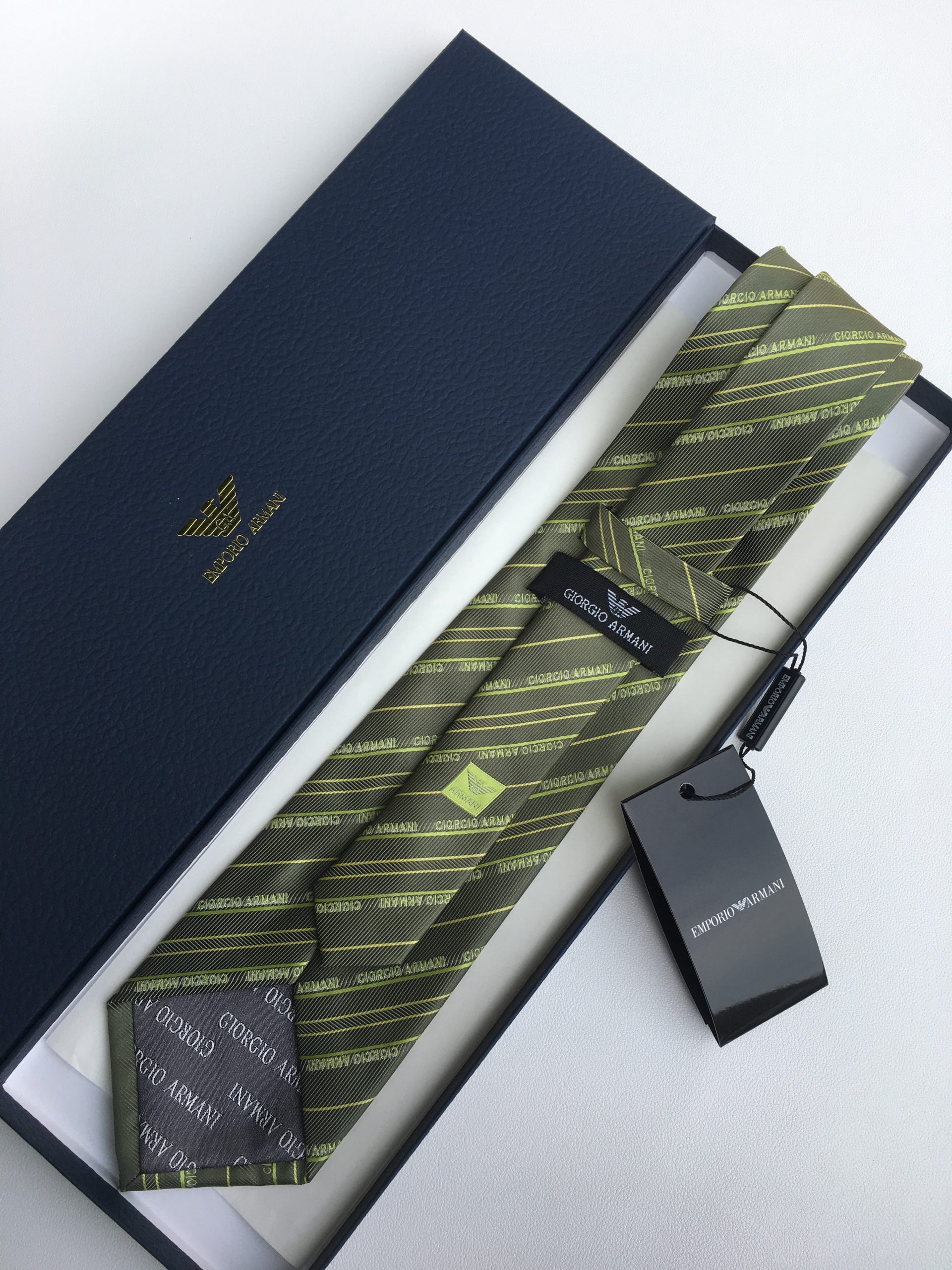 Armani Tie With Embroidered Text Dark Green Armani Men Tie