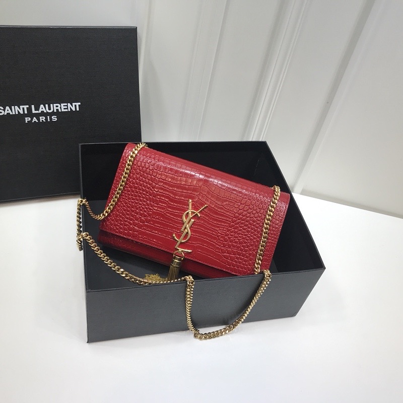 Saint Laurent Kate Medium Chain Bag With Tassel In Embossed Crocodile Red For Women 9.4in/24cm YSL