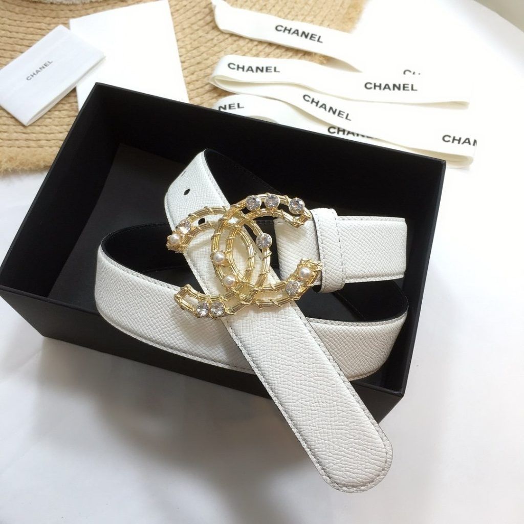 Chanel Belt With Double C Buckle White Gold Chanel Logo Hardware Women Belt size 85EU – 100cm