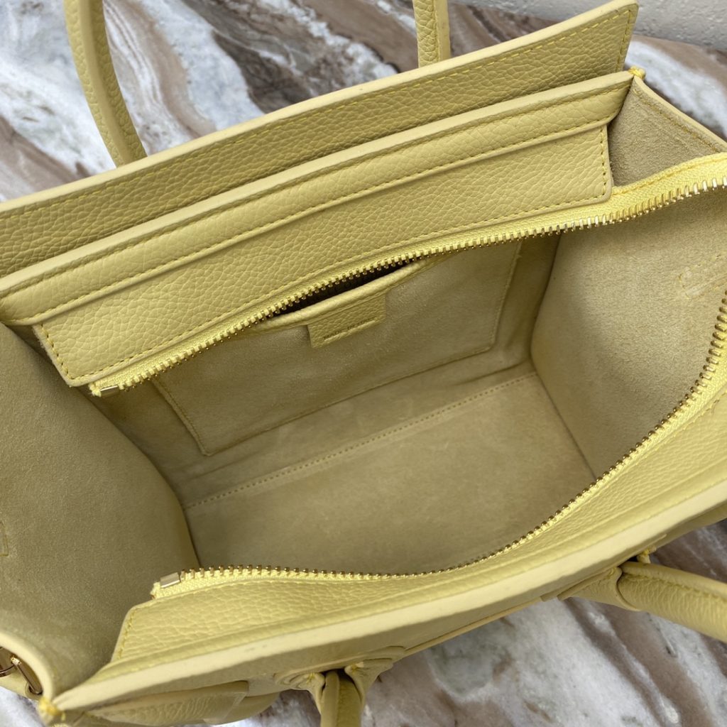 Celine Nano Luggage Bag In Drummed Yellow For Women 8in/20cm