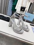 Prada Satin Platform Sandals With Crystals Silver For Women 5.3in/135mm PRD