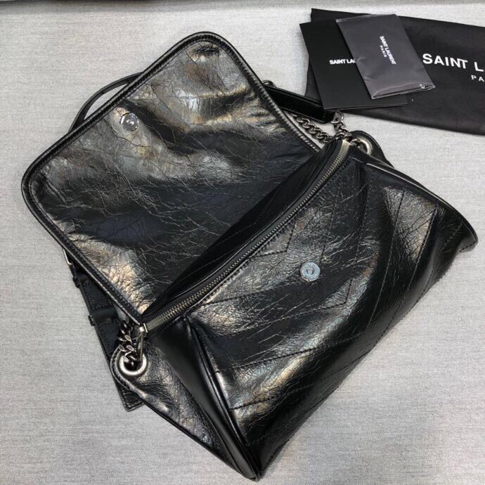 Saint Laurent Niki Medium Crinkled Shoulder Bag Black For Women 11in/28cm YSL