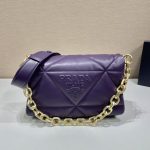 Prada System Nappa Patchwork Shoulder Bag Purple For Women, Women’s Bags 7.5in/19cm