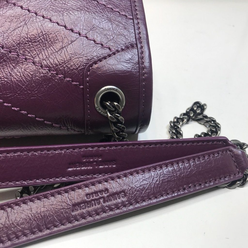 Saint Laurent Niki Baby Chain Bag In Crinkled Vintage Dark Violet For Women 8.2in/21cm YSL