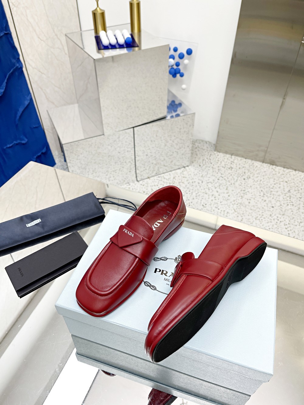 Prada Patent Loafers Burgundy For Women PRD