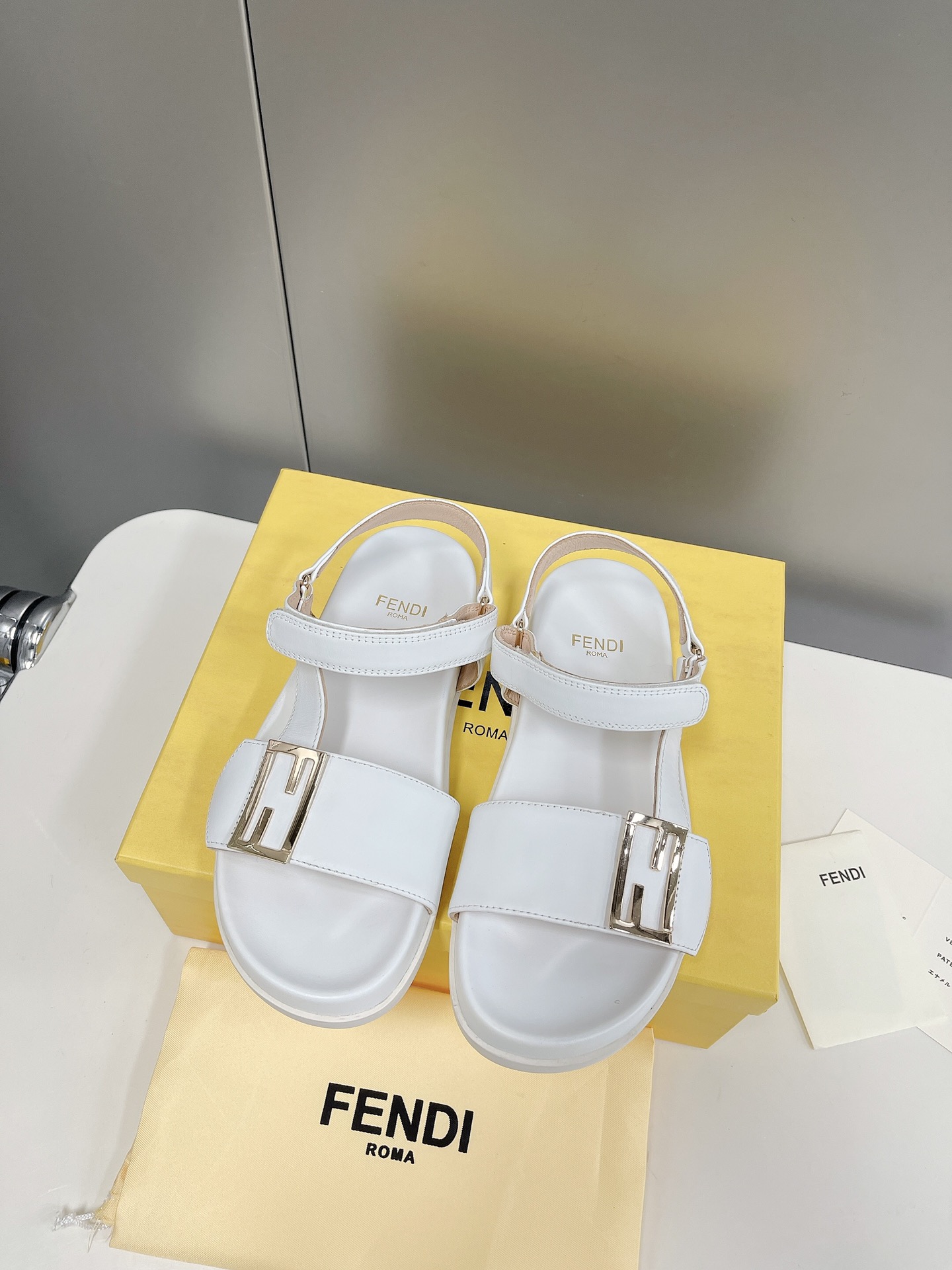 Fendi White Jacquard Sandals For Women