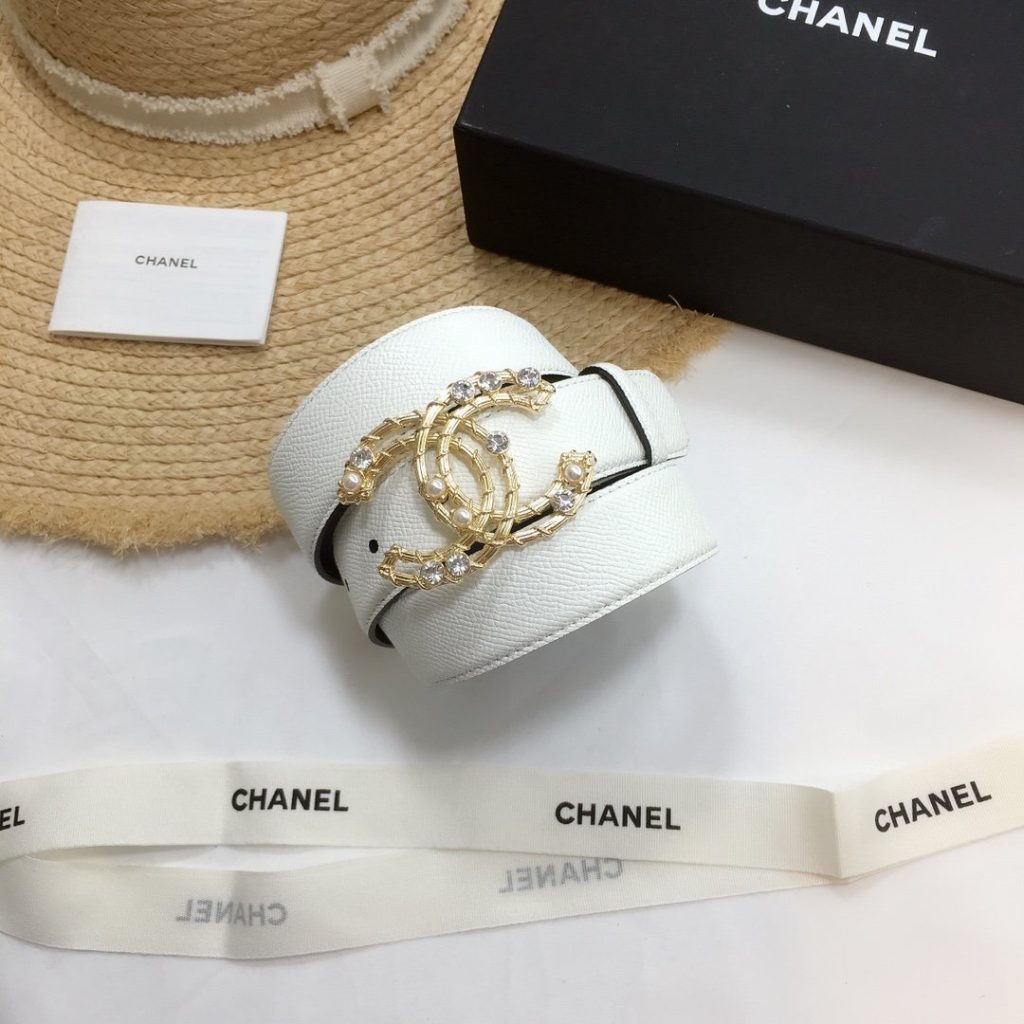 Chanel Belt With Double C Buckle White Gold Chanel Logo Hardware Women Belt