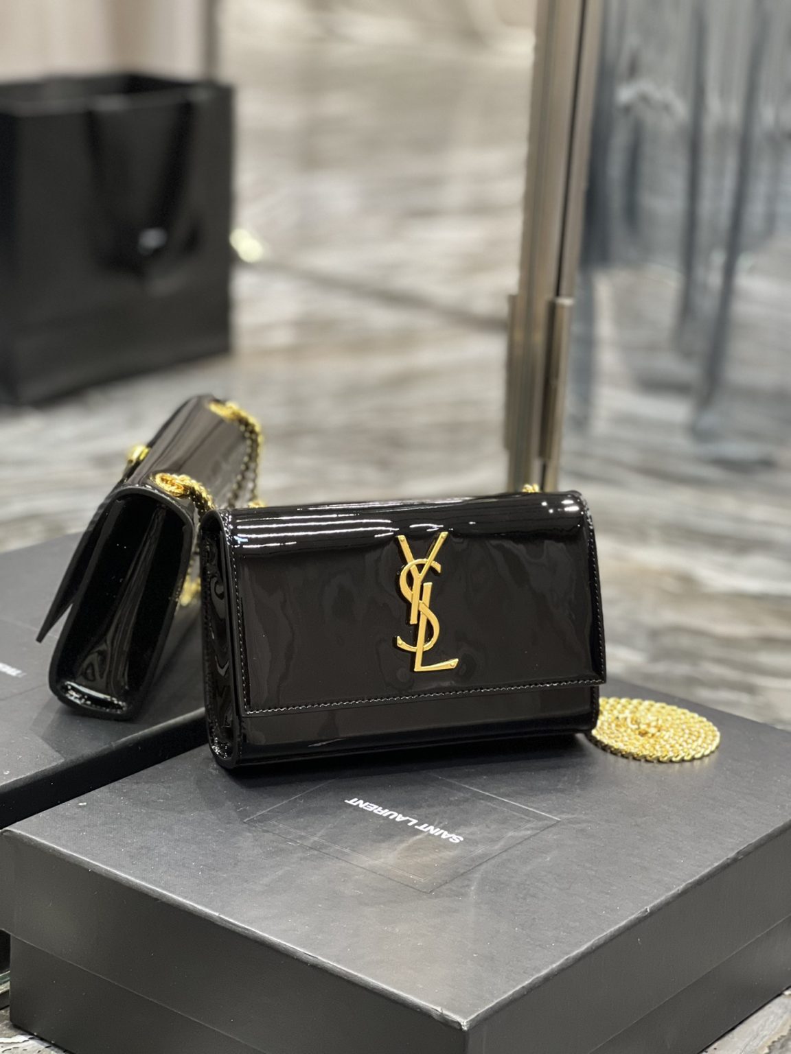 Saint Laurent Kate Monogram Shoulder Bag Light Black For Women 7.8in/20cm YSL