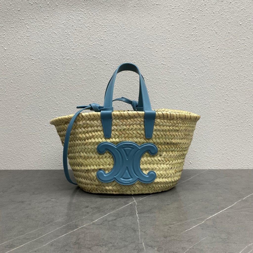 Celine Teen Triomphe Celine Classic Panier In Palm Leaves And Lizard Blue For Women 8in/20cm