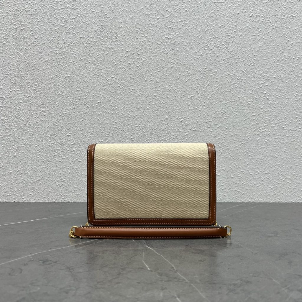 Celine Wallet On Chain Triomphe In Textile Natural / Tan For Women 7in/19cm 10J972DB2.02NT