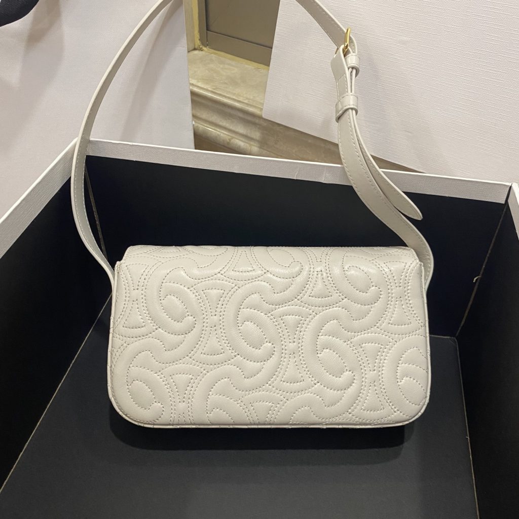 Celine Triomphe Shoulder Bag In Quilted Triomphe Lambskin White For Women 8in/20cm 194143EF4.01BC