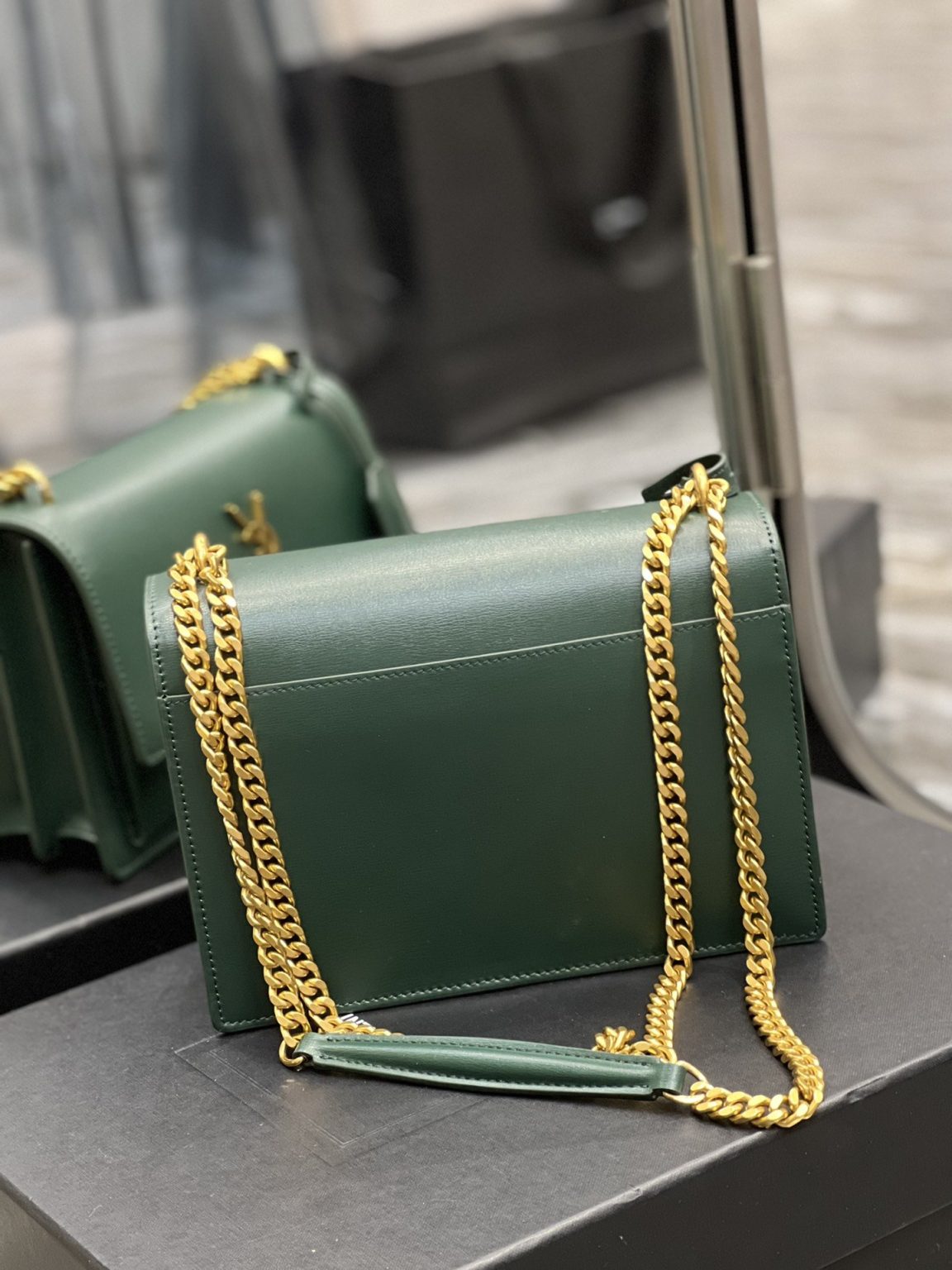 Saint Laurent Sunset Medium Chain Bag For Women 8.6in/22cm Green YSL