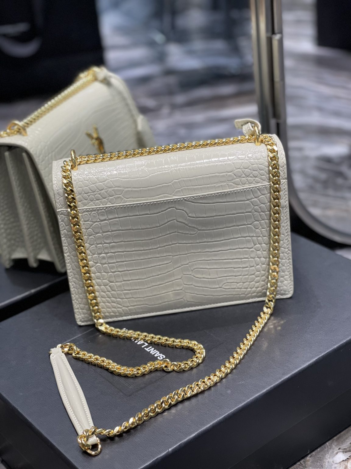 Saint Laurent Sunset Medium Chain Bag For Women 8.6in/22cm White YSL 442906DND0J9207