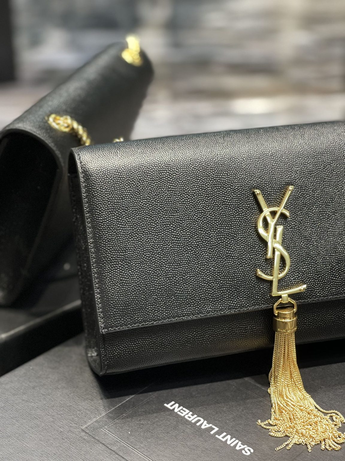 Saint Laurent Kata Medium Chain Bag Black With Tassel For Women 9.4in/24cm YSL 354119BOW0J1000