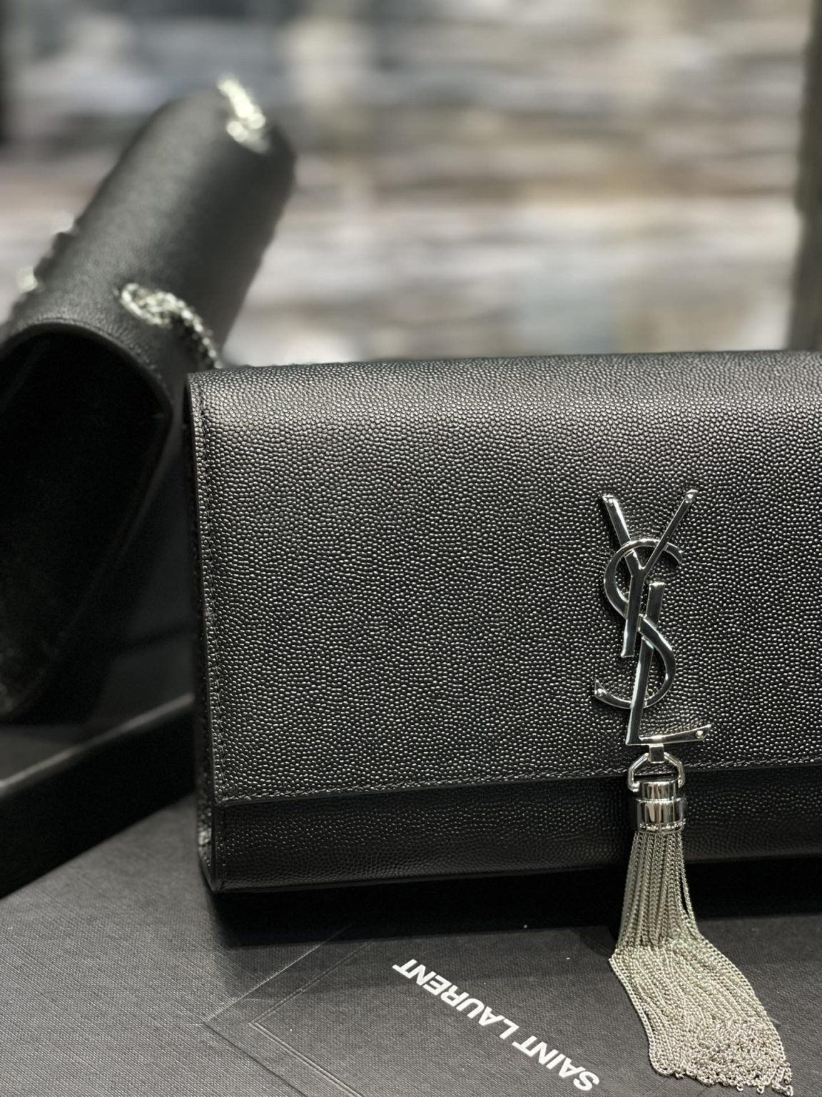 Saint Laurent Kata Medium Chain Bag Black With Tassel For Women 9.4in/24cm YSL 354119BOW0N1000