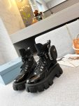 Prada Monolith And Nylon Fabric Boots Shiny Black For Women PRD